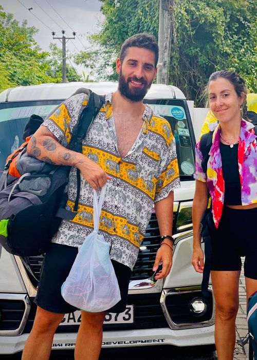 Guests with their luggage starting a private transfer